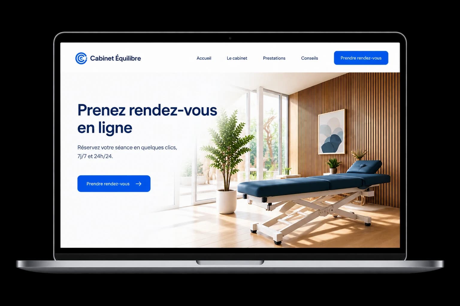 Un site avec la réservation Kineo intégrée, sur ordinateur